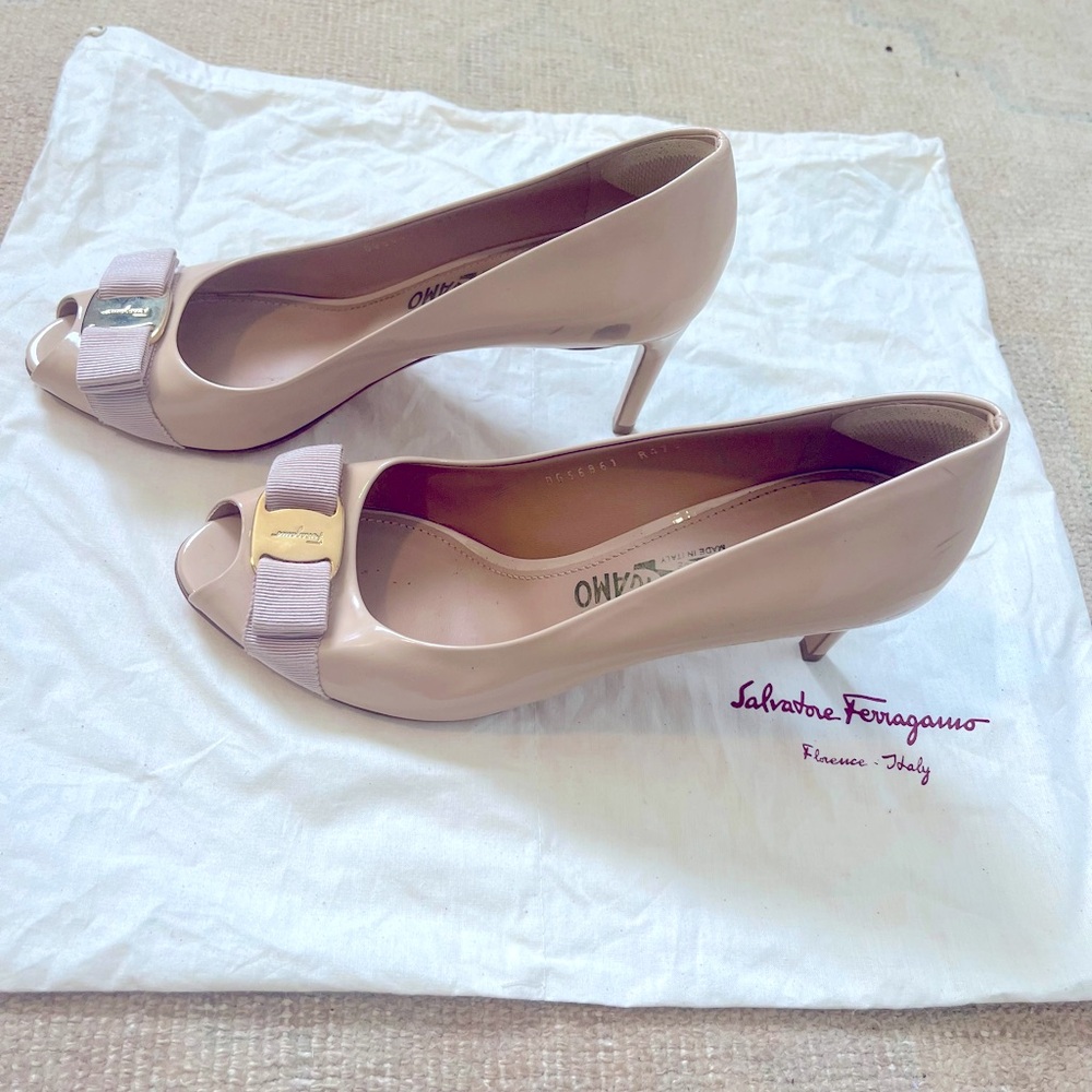 Salvatore Ferragamo Peep Toe Nude Heels